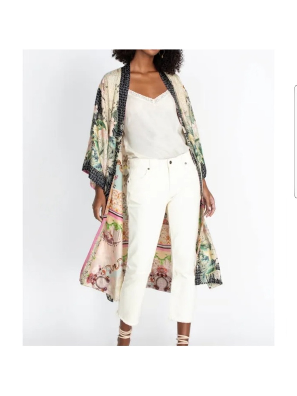 Johnny Was Pink Cream Floral Paisley Reversible Kimono